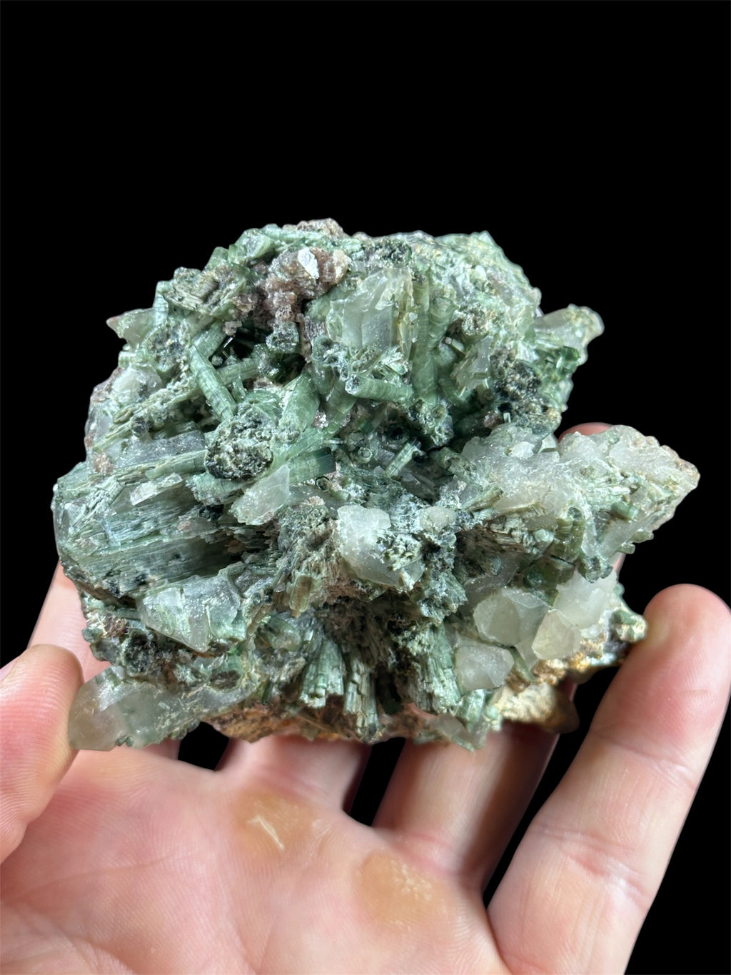 Tourmaline verte sur Quartz, Stak Nala, Skardu, Pakistan.