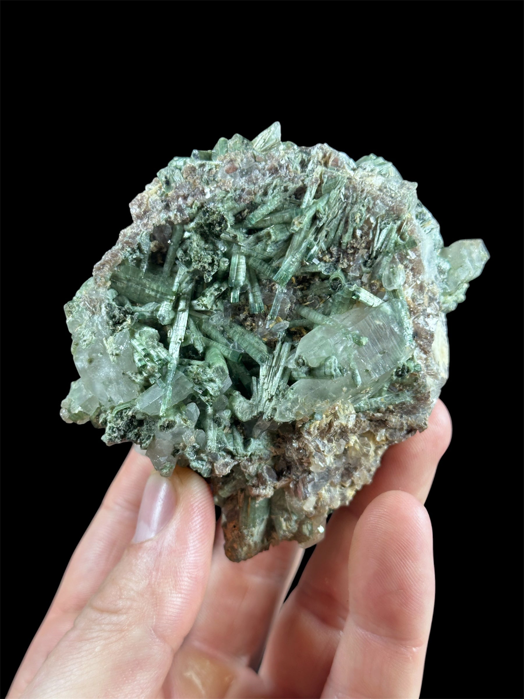 Tourmaline verte sur Quartz, Stak Nala, Skardu, Pakistan.