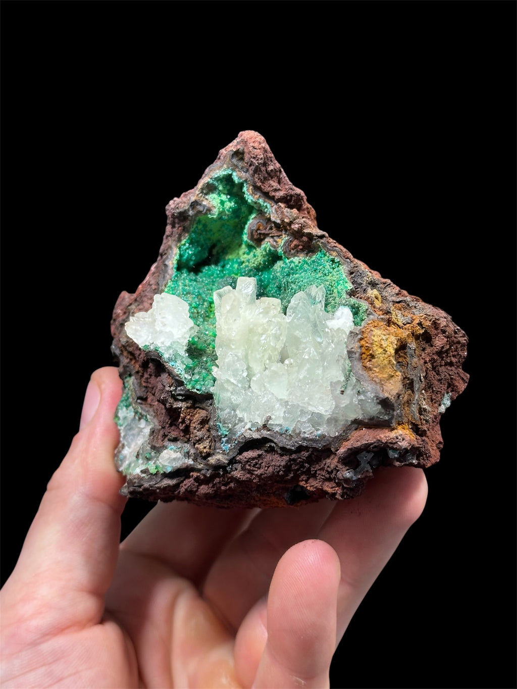 Calcite sur Conichalcite, Mine Ojuela, Mapimí, Durango, Mexique.